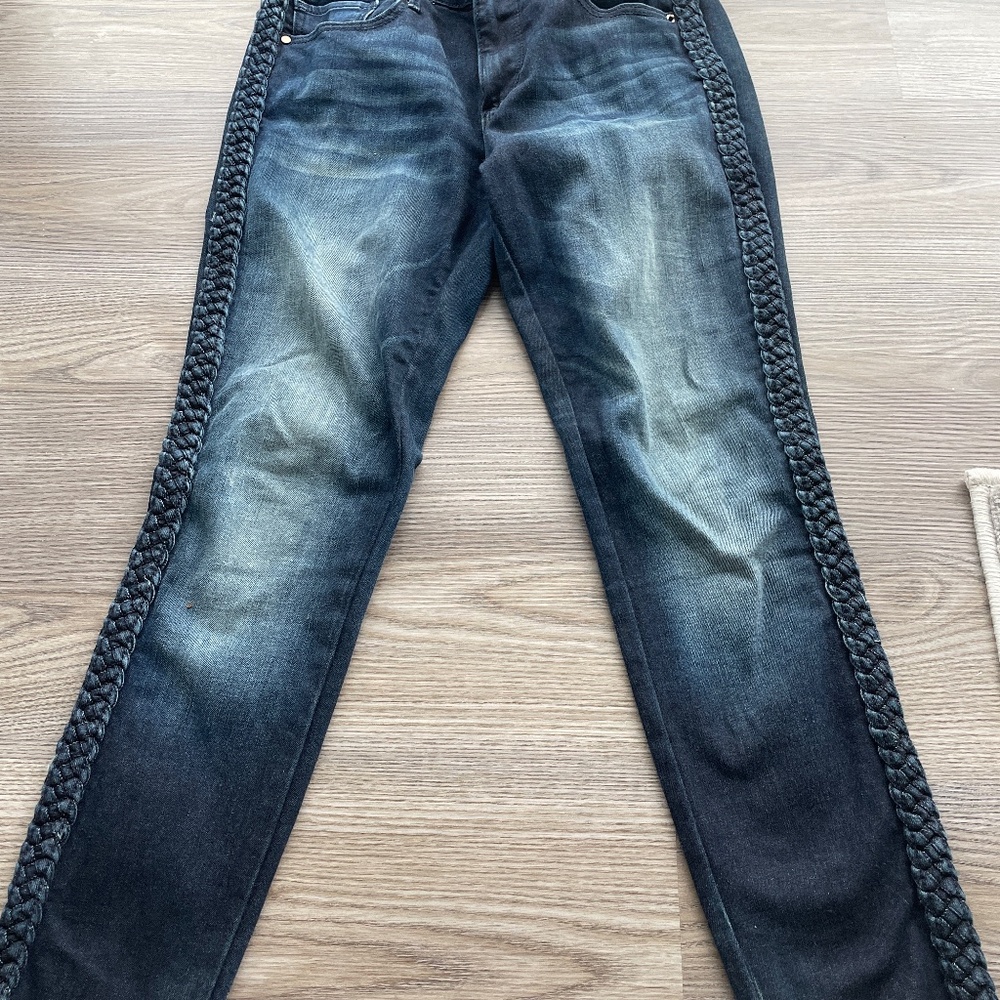 Aqua Skinny Jeans Size 26 Womens Braided Tuxedo Side Trim